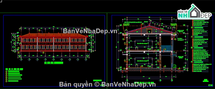 kiến trúc nhà 2 tầng,cad mẫu nhà,File cad