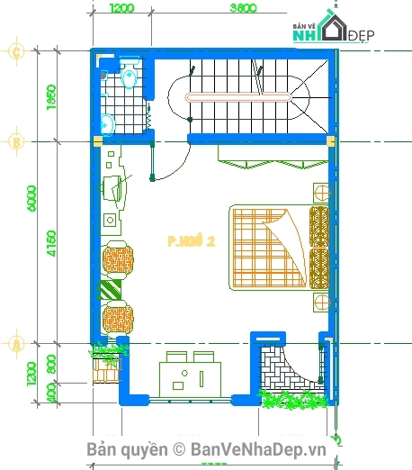 Bản vẽ kiến trúc thiết kế nhà phố 4 tầng KT 5x8m