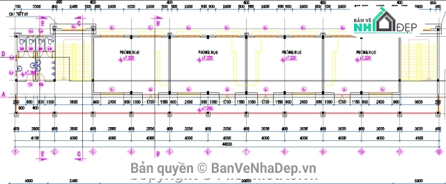 bản vẽ trường học 3 tầng,trường học 3  tầng 9x44.5m,Kiến trúc trường học 3 tầng