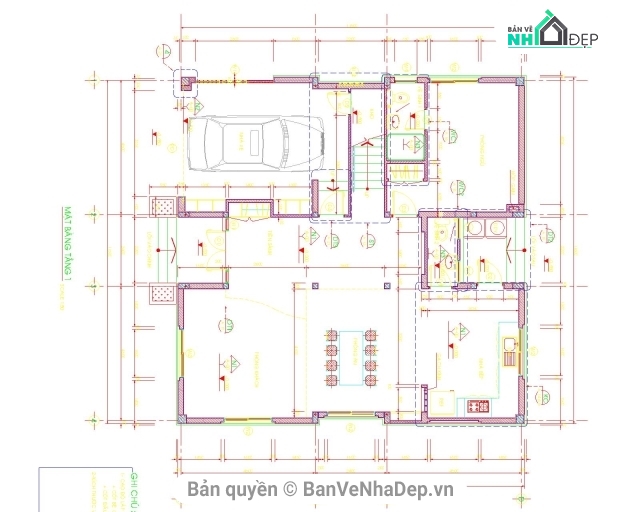 bản vẽ kiến trúc nhà 3 tầng,nhà biệt thự 3 tầng,file cad biệt thự 3 tầng,mẫu biệt thự 3 tầng kích thước 12x12m