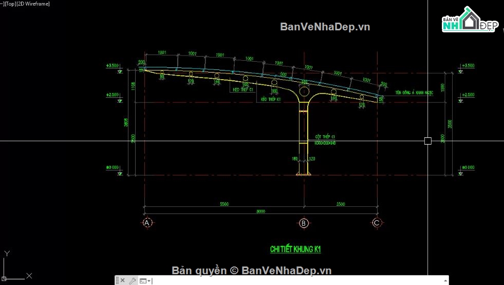 nhà xe,nhà để xe 8x25m,bản vẽ nhà để xe 8x25m