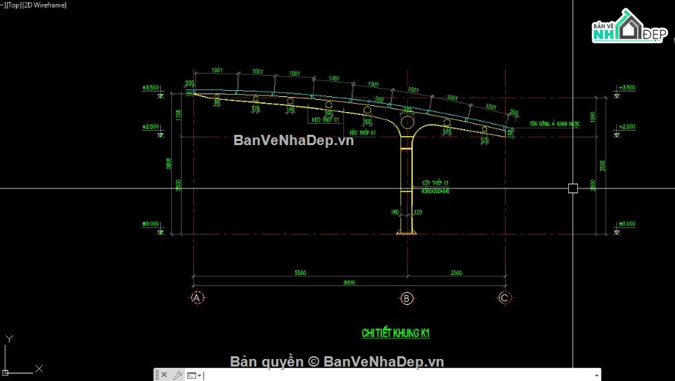 nhà xe,nhà để xe 8x25m,bản vẽ nhà để xe 8x25m