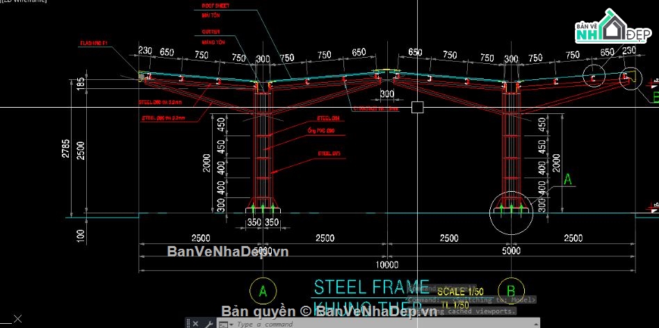 nhà để xe,Bản vẽ nhà thép,nhà để xe khung thép,nhà khung thép