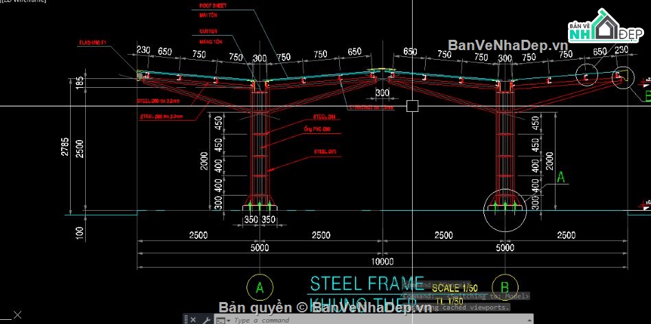 nhà để xe,Bản vẽ nhà thép,nhà để xe khung thép,nhà khung thép