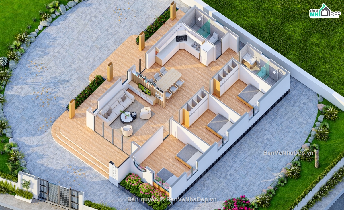 biệt thự vườn,Bản vẽ biệt thự vườn 9x13m,bản vẽ nhà vườn