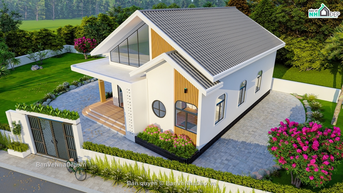 biệt thự vườn,Bản vẽ biệt thự vườn 9x13m,bản vẽ nhà vườn