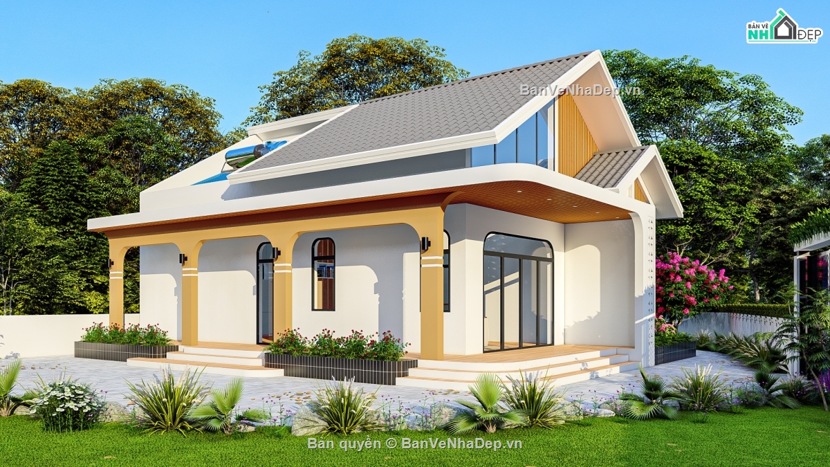 biệt thự vườn,Bản vẽ biệt thự vườn 9x13m,bản vẽ nhà vườn