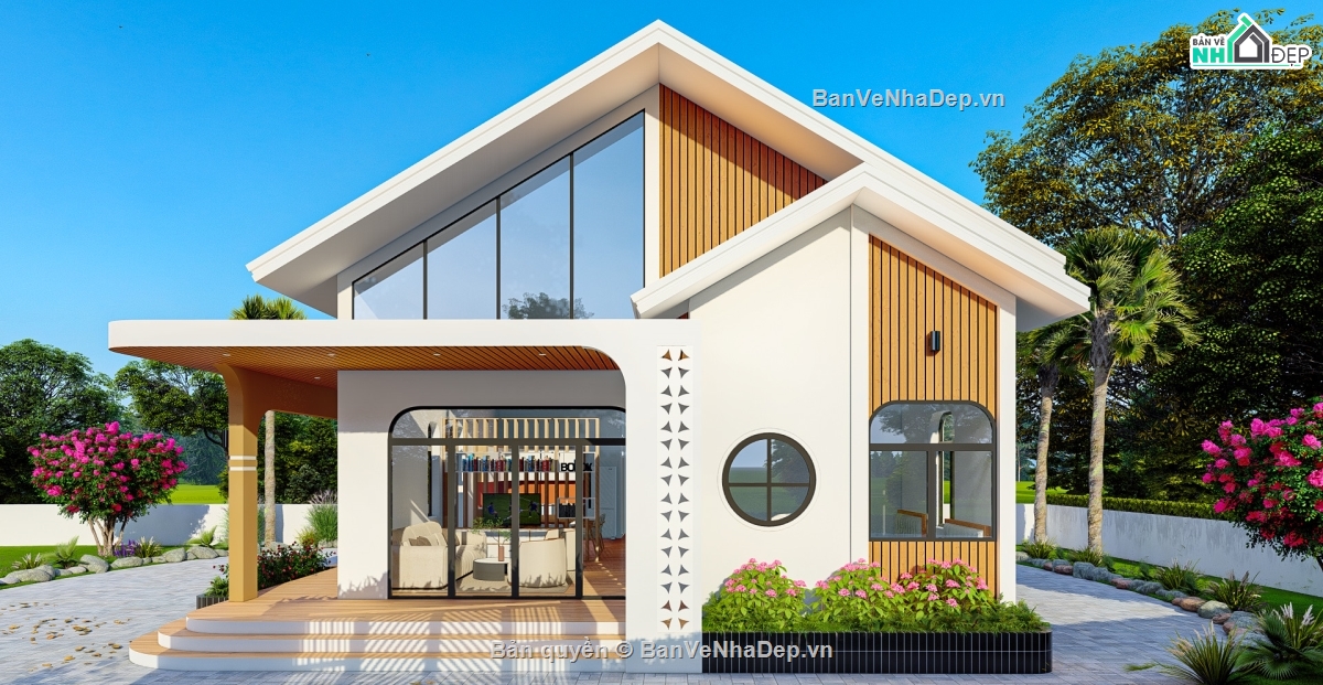 biệt thự vườn,Bản vẽ biệt thự vườn 9x13m,bản vẽ nhà vườn