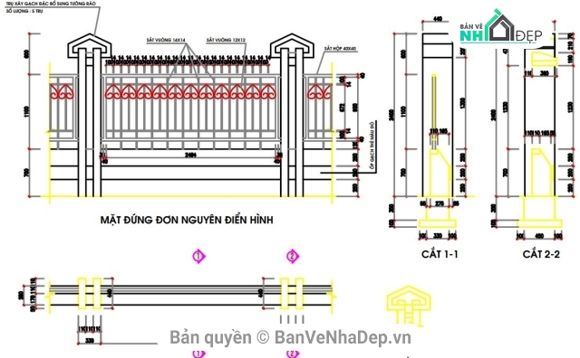 Bản vẽ CAD cổng và tường hàng rào biệt thự