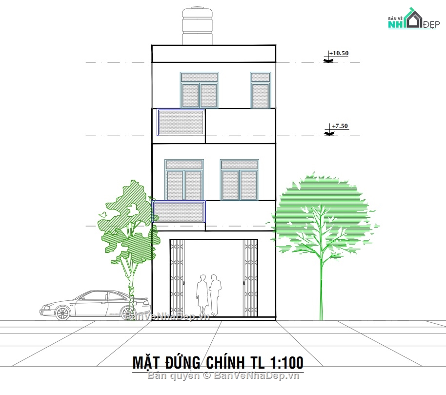 nhà phố 3 tầng,bản vẽ xây dựng,bản vẽ xpxd nhà phố 3 tầng