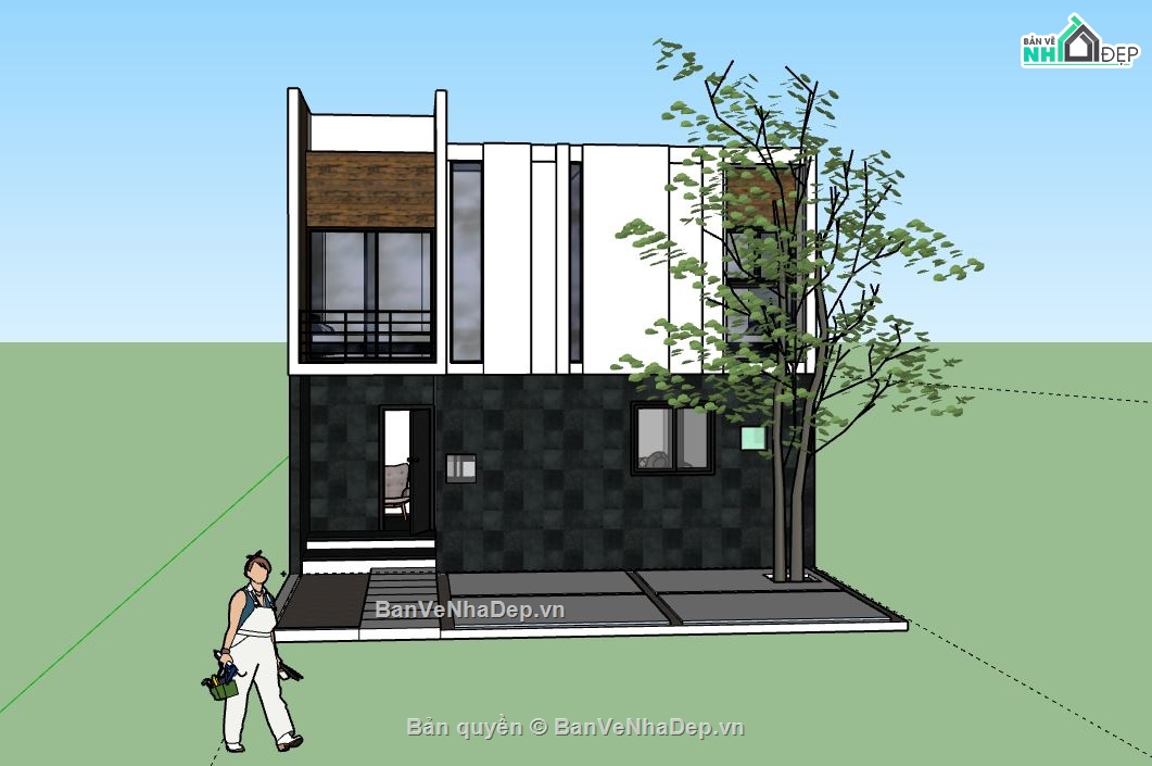 Nhà phố 2 tầng,model su nhà phố 2 tầng,file su nhà phố 2 tầng,nhà phố 2 tầng file su,file sketchup nhà phố 2 tầng