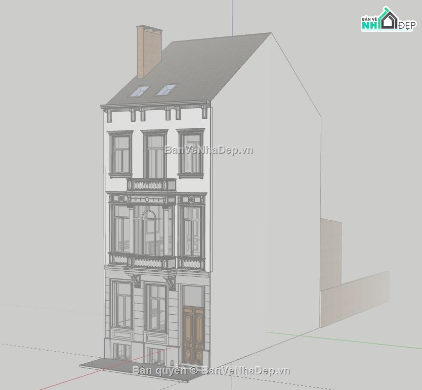 Nhà phố 3 tầng,model su nhà phố 3 tầng,nhà phố 3 tầng file su,sketchup nhà phố 3 tầng