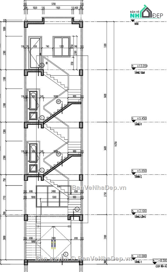 nhà phố 4x12.5m,bản vẽ nhà phố,công năng nhà phố