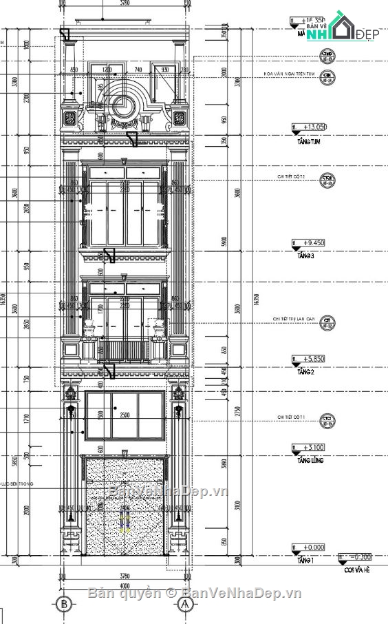 nhà phố 4x12.5m,bản vẽ nhà phố,công năng nhà phố