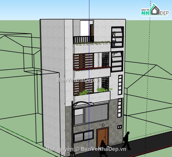 Nhà phố 5 tầng,model su nhà phố 5 tầng,file sketchup nhà phố 5 tầng,nhà phố 5 tầng file sketchup