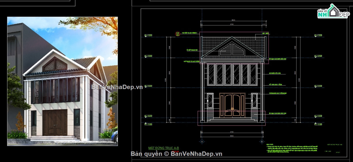 file cad nhà 2 tầng,nhà 2 tầng,2 tầng