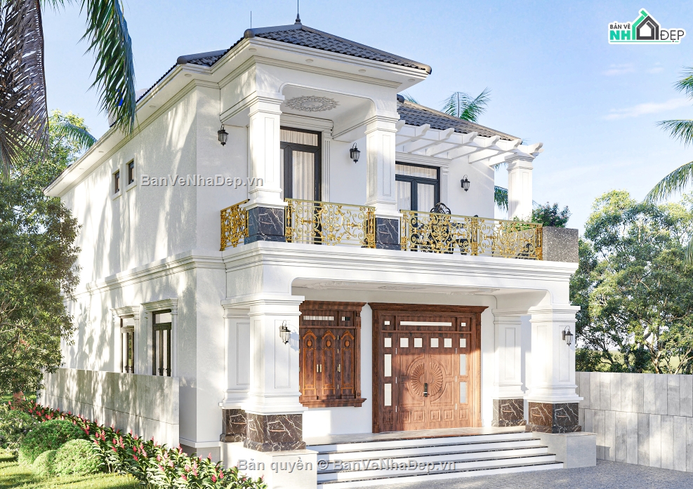 nhà 2 tầng,mái nhật 2 tầng,biệt thự 2 tầng,file cad biệt thự 2 tầng