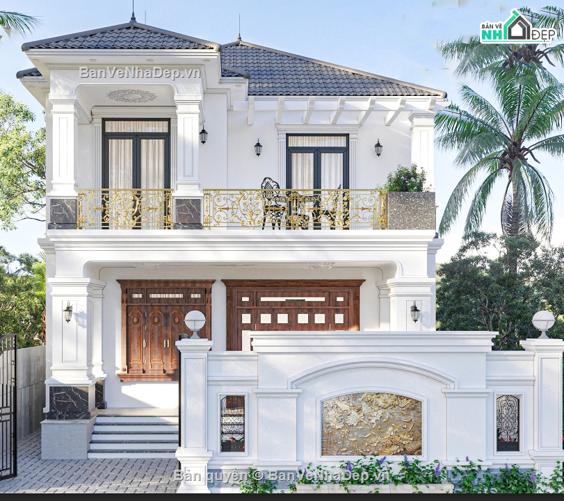 nhà 2 tầng,mái nhật 2 tầng,biệt thự 2 tầng,file cad biệt thự 2 tầng