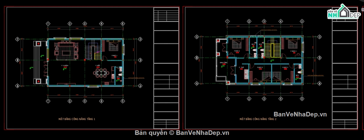 nhà 2 tầng,mái nhật 2 tầng,biệt thự 2 tầng,file cad biệt thự 2 tầng