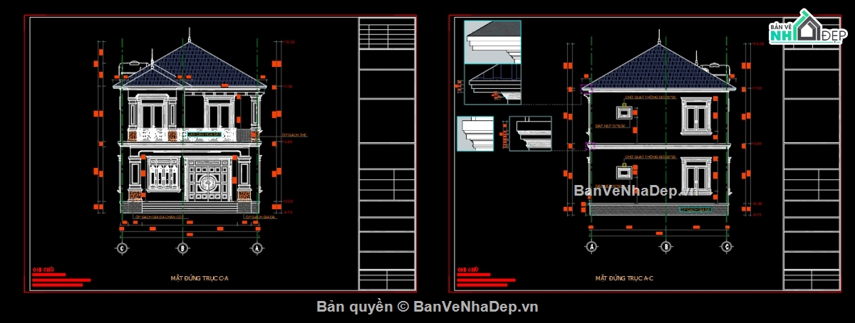 nhà 2 tầng,mái nhật 2 tầng,biệt thự 2 tầng,file cad biệt thự 2 tầng