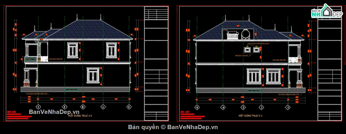 nhà 2 tầng,mái nhật 2 tầng,biệt thự 2 tầng,file cad biệt thự 2 tầng