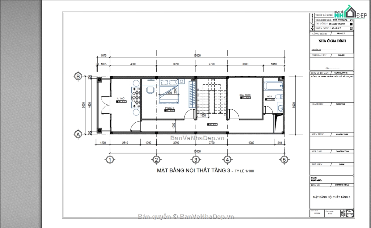 Bản vẽ nhà phố 3 tầng,nhà phố 5x15m 3 tầng,Bản vẽ nhà phố 3 tầng 5x15m,nhà 3 tầng,3 tầng,nhà