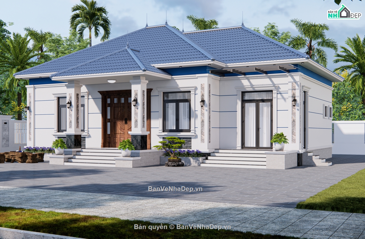 biệt thự 1 tầng,file cad biệt thự 1 tầng,biệt thự 1 tầng mái nhật,autocad biệt thự 1 tầng