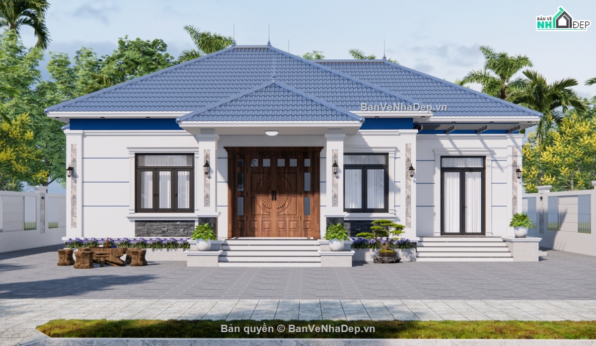 biệt thự 1 tầng,file cad biệt thự 1 tầng,biệt thự 1 tầng mái nhật,autocad biệt thự 1 tầng