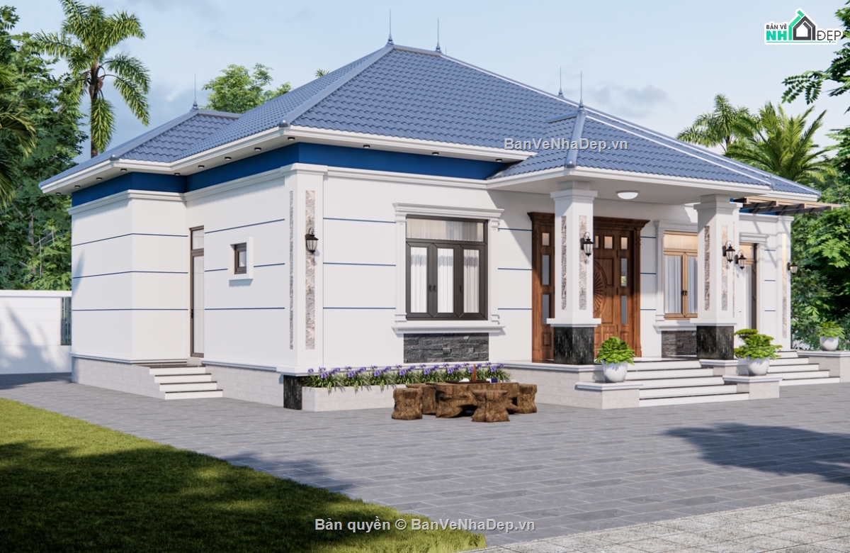 biệt thự 1 tầng,file cad biệt thự 1 tầng,biệt thự 1 tầng mái nhật,autocad biệt thự 1 tầng