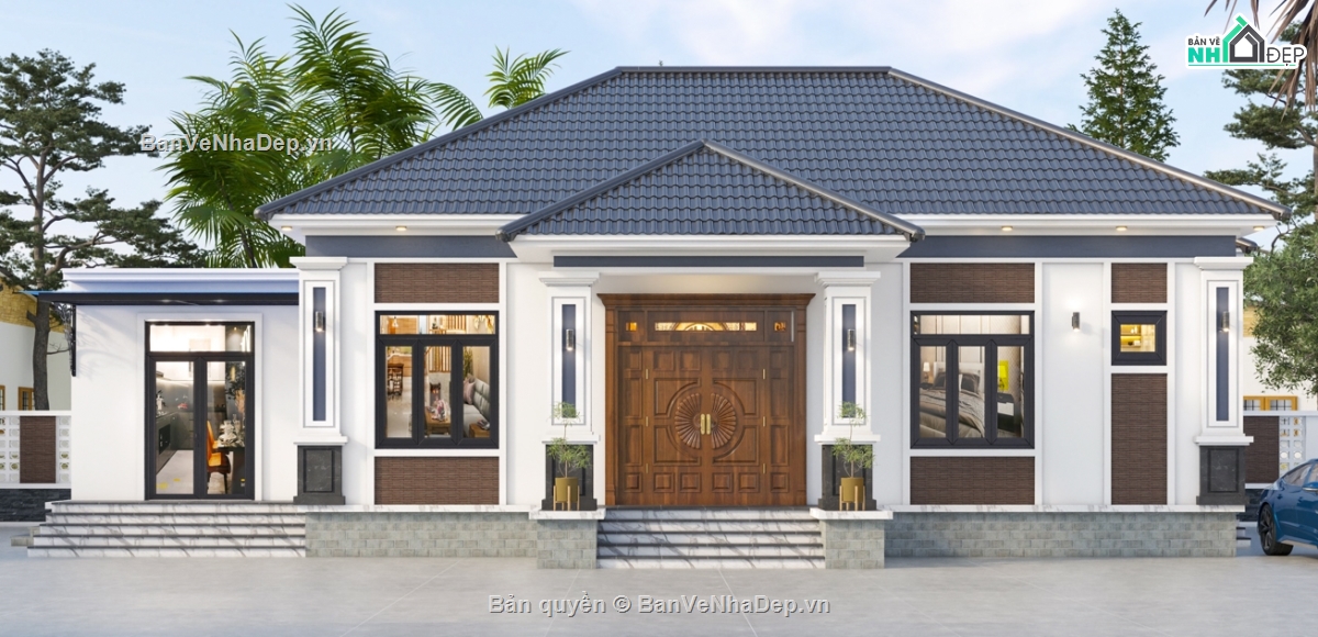 1 tầng mái nhật,biệt thự 1 tầng mái nhật,file cad biệt thự 1 tầng,bản vẽ biệt thự 1 tầng