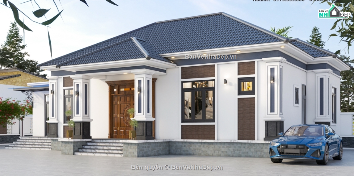 1 tầng mái nhật,biệt thự 1 tầng mái nhật,file cad biệt thự 1 tầng,bản vẽ biệt thự 1 tầng