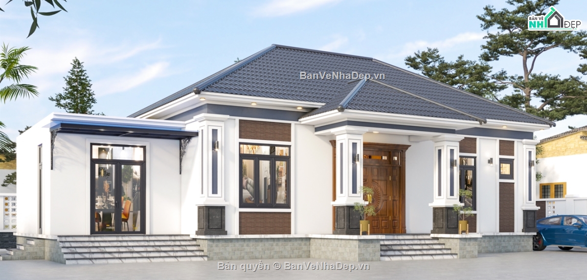 1 tầng mái nhật,biệt thự 1 tầng mái nhật,file cad biệt thự 1 tầng,bản vẽ biệt thự 1 tầng