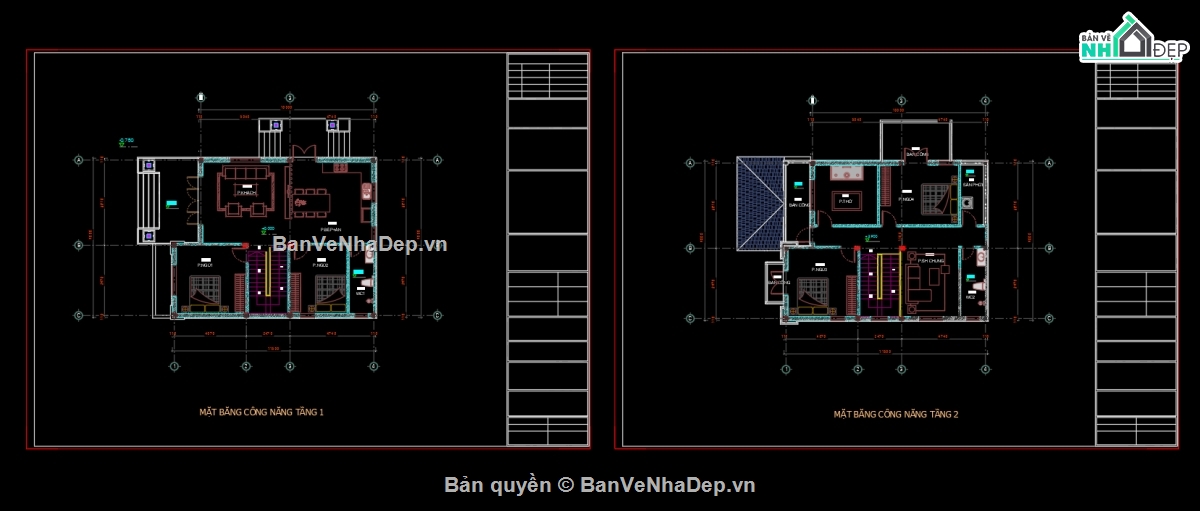 Biệt thự 2 tầng mái nhật,file cad biệt thự 2 tầng,bản vẽ biệt thự 2 tầng
