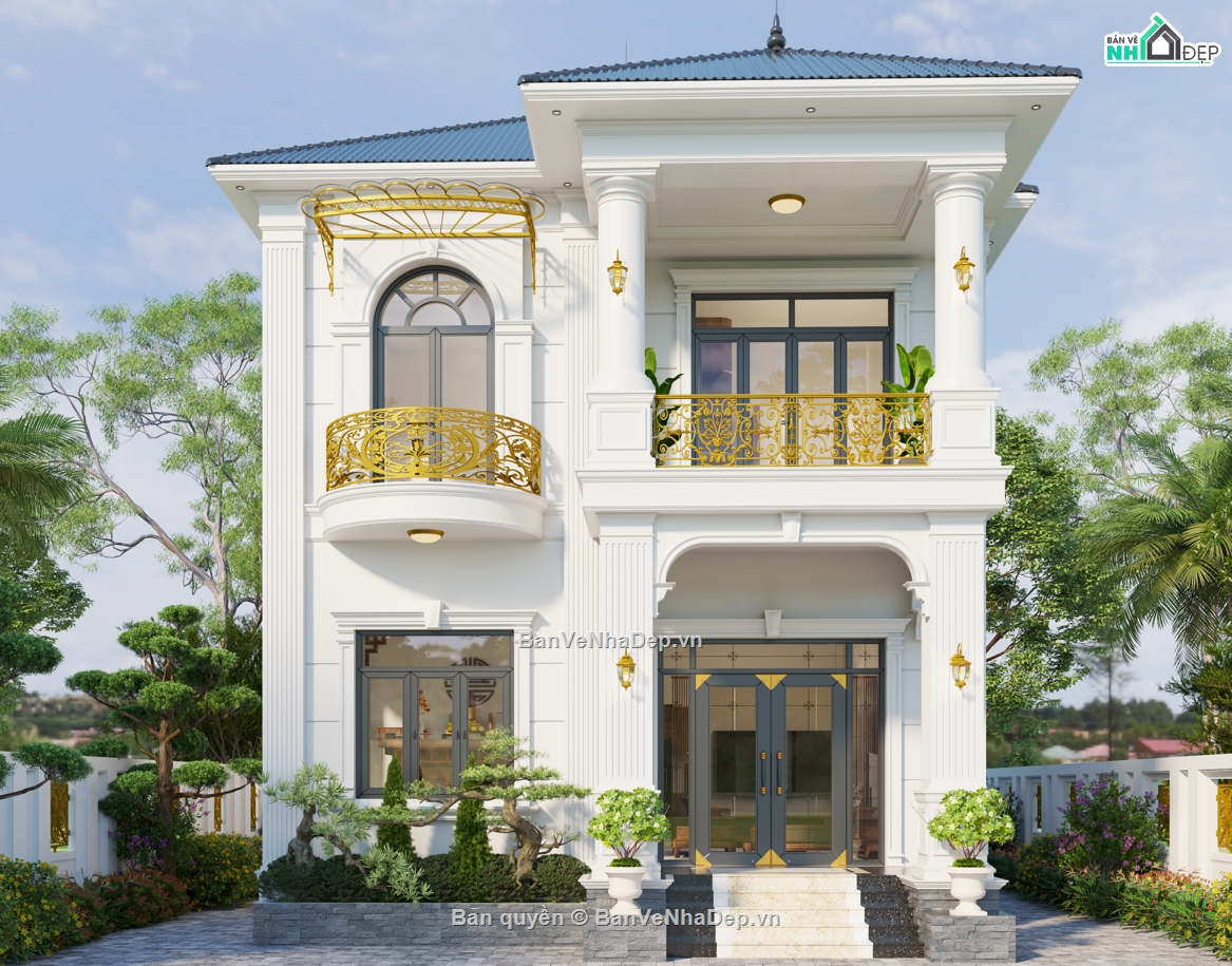 nhà 2 tầng,nhà 2 tầng mái nhật tân cổ,biệt thự 2 tầng mái nhật,bản vẽ biệt thự 2 tầng
