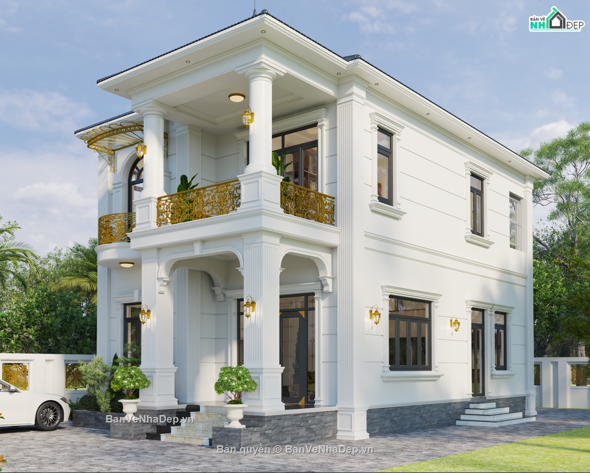 nhà 2 tầng,nhà 2 tầng mái nhật tân cổ,biệt thự 2 tầng mái nhật,bản vẽ biệt thự 2 tầng