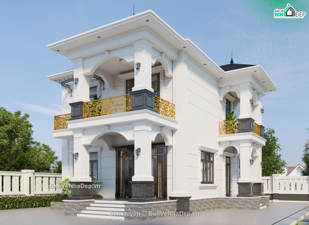 Biệt thự 2 tầng,Bản vẽ biệt thự 2 tầng,file cad biệt thự 2 tầng