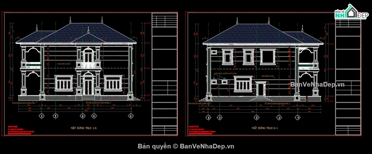 Biệt thự 2 tầng,Bản vẽ biệt thự 2 tầng,file cad biệt thự 2 tầng