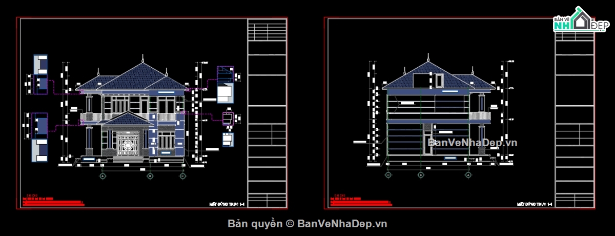 kiến trúc nhà 2 tầng,biệt thự 2 tầng,biệt thự 2 tầng mái nhật,bản vẽ biệt thự 2 tầng