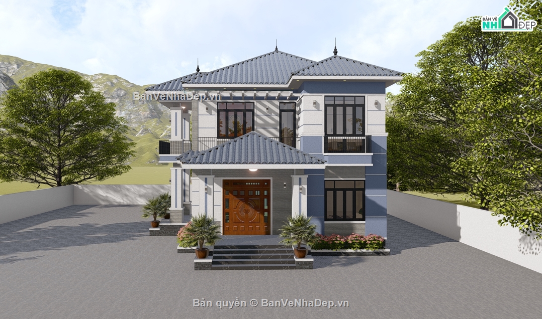 kiến trúc nhà 2 tầng,biệt thự 2 tầng,biệt thự 2 tầng mái nhật,bản vẽ biệt thự 2 tầng