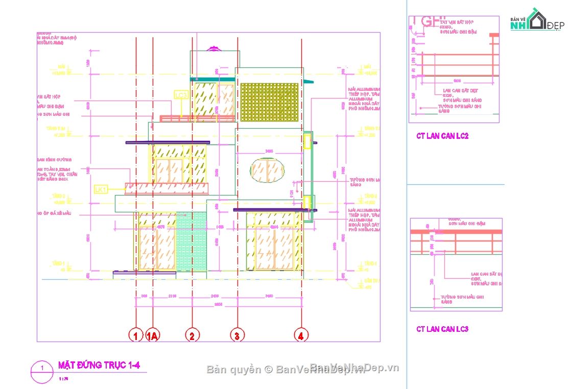 biệt thự 3 tầng,Biệt thự 3 tầng cad,bản vẽ biệt thự 3 tầng