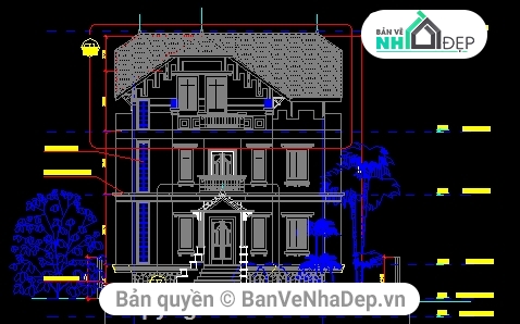 biệt thự 3 tầng,File cad 3 tầng,Cad biệt thự 3 tầng,bản vẽ cad biệt thự 3 tầng