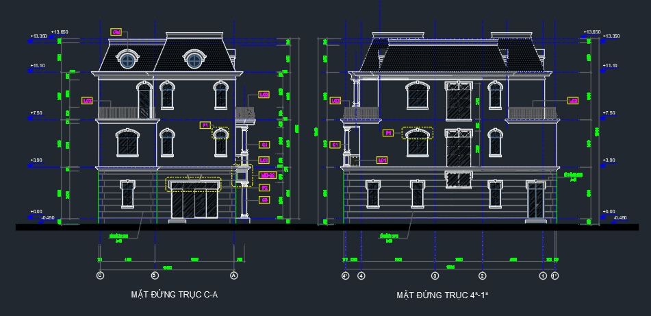 Biệt thự 3 tầng,biệt thự 3 tầng đẹp,File cad biệt thự 3 tầng,bản vẽ cad biệt thự 3 tầng