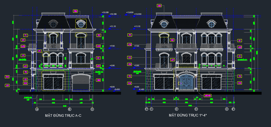 Biệt thự 3 tầng,biệt thự 3 tầng đẹp,File cad biệt thự 3 tầng,bản vẽ cad biệt thự 3 tầng