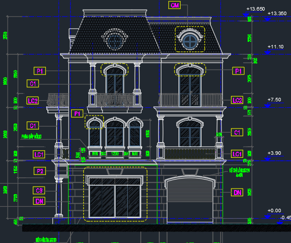Biệt thự 3 tầng,biệt thự 3 tầng đẹp,File cad biệt thự 3 tầng,bản vẽ cad biệt thự 3 tầng