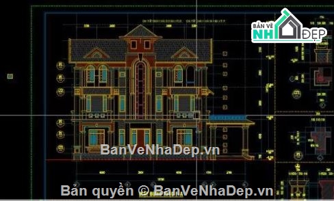 biệt thự 3 tầng,file cad biệt thự 3 tầng,biệt thự 3 tầng cad