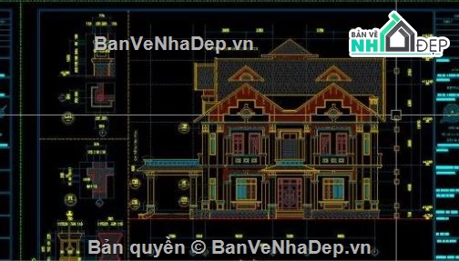 biệt thự 3 tầng,file cad biệt thự 3 tầng,biệt thự 3 tầng cad
