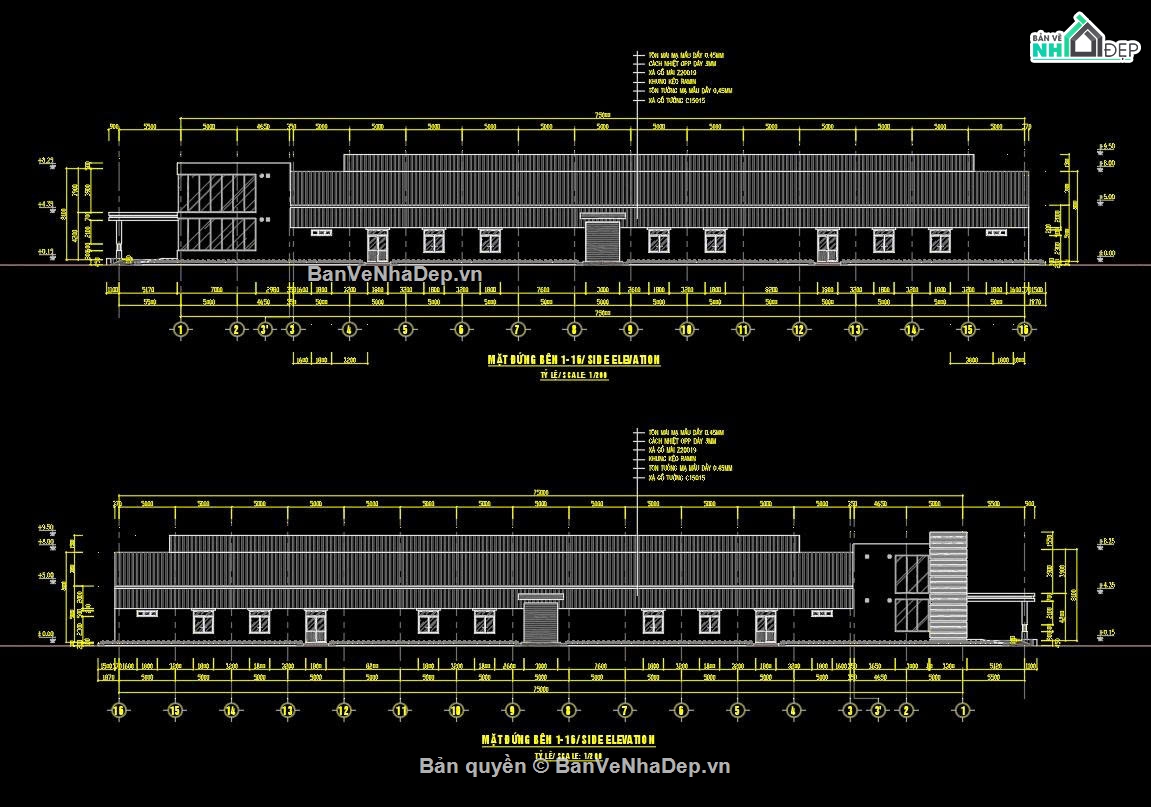 Bản vẽ kiến trúc nhà công nghiệp,Bản vẽ cad nhà công nghiệp 1 tầng,Bản vẽ nhà xưởng công nghiệp,Bản vẽ kết cấu nhà xưởng công nghiệp,Bản vẽ nhf công nghiệp 40x75m