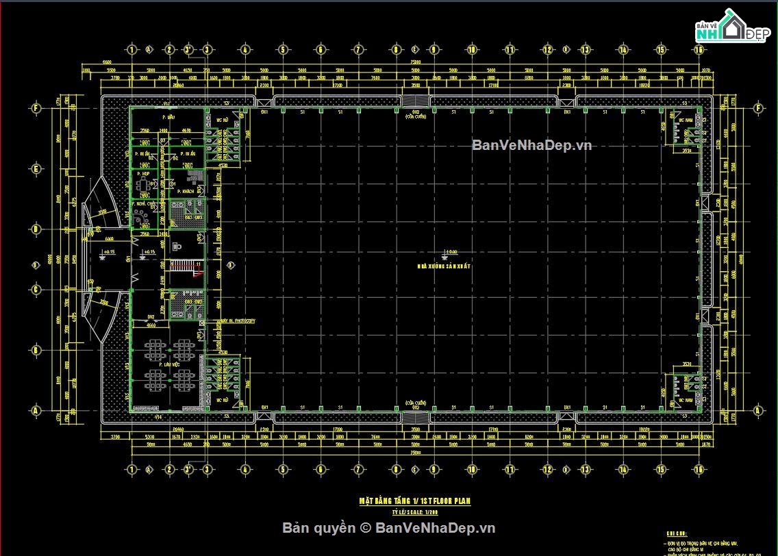 Bản vẽ kiến trúc nhà công nghiệp,Bản vẽ cad nhà công nghiệp 1 tầng,Bản vẽ nhà xưởng công nghiệp,Bản vẽ kết cấu nhà xưởng công nghiệp,Bản vẽ nhf công nghiệp 40x75m