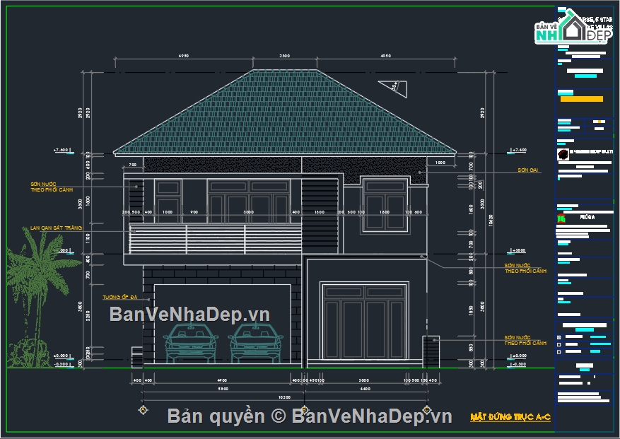 Bản vẽ biệt thự 2 tầng,Bản vẽ biệt thự 2 tầng đẹp,Bản vẽ 2 tầng hiện đại đẹp