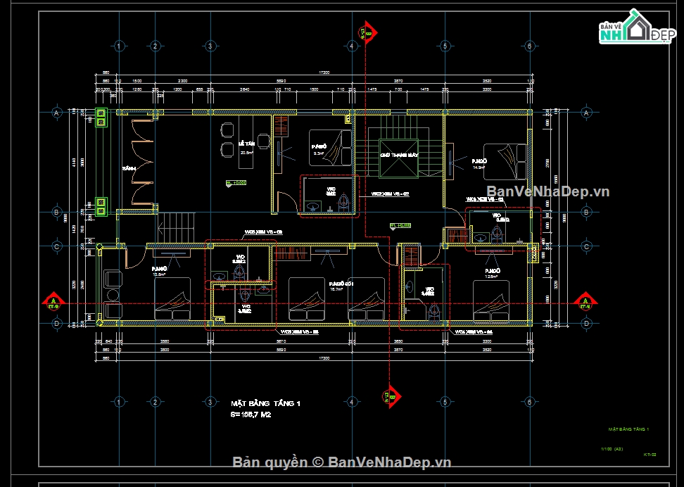 kết cấu kiến trúc,nhà 2 tầng,nhà nghỉ 9mx17m